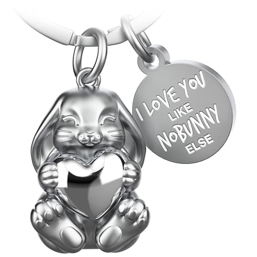 FABACH Porte-clés lapin Bunny avec cœur - Porte-bonheur lapin Cadeau pour amie - Cadeau pour partenaire Amour Porte-clés pour couples Anniversaire de...