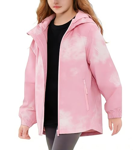 Image of Boys Girls Rain Jackets Waterproof Hooded Fleece Raincoats Lightweight Windbreakers for Kids