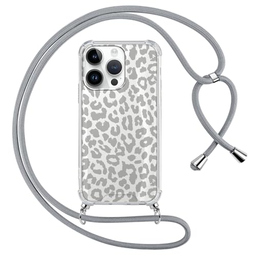 ZhuoFan Handyband Handyhülle für iPhone 16 Pro Hülle 6,3" mit Band, Transparent Aesthetic Leopard Muster Cover mit Kordel zum umhängen Necklace Grau Case Silikon PC Stoßfest Schutzhülle, 04 ZhuoFan Handyband Handyhülle für iPhone 16 Pro Hülle 6,3" mit Band, Transparent Aesthetic Leopard Muster Cover mit Kordel zum umhängen Necklace Grau Case Silikon PC Stoßfest Schutzhülle, 04