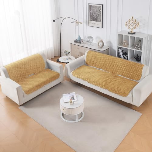 Image of HOKIPO Quilted Sofa Cover 5 Seater - (3+2) for Seat & Back | 'Quilt Classic' Yellow (IN-927 * 2+926 * 2-YLW)