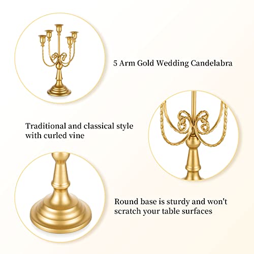 Romadedi Candelabra Gold Candle Holders - 5 Arm 11.8" Wedding Candlestick Holder for Theme Party Table Centerpiece Decor Dining Room Birthday Holiday Christmas, Set of 6 by Romadedi - Image 9