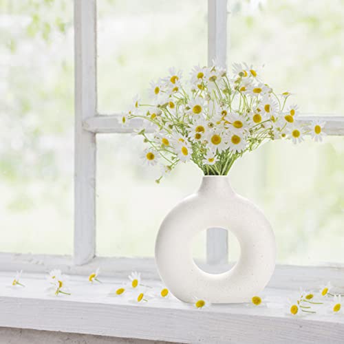 Joynisy Donut Vase|Circle Hollow Vase|Modern Matte Ceramic Vase, For Entryway Living Room Bedroom Dining Table Centerpiece Office Home Decor (Spotted White-7.5") #TOP4