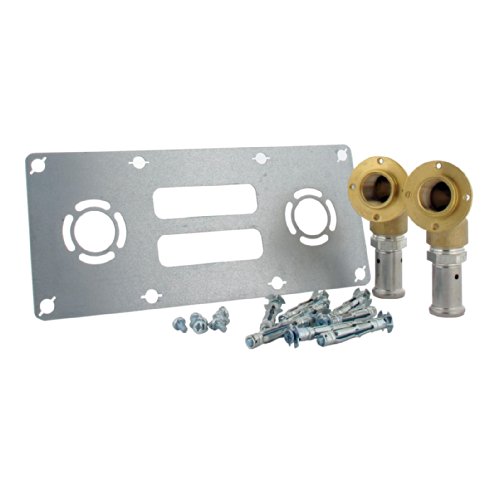 'Sortie de cloison à sertir multicouche TH ou BE Ø16x2.0-Femelle 1/2, avec 1 platine en acier avec 8 vis, 8 chevilles à expansion avec vis, 2 coudes spéciaux Femelle 1/2'' à sertir avec bagues '