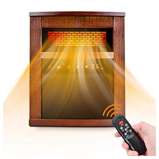 Electric Space Heater, 1500W Infrared Heater with 3 Heat Modes, Remote Control & Timer, Room Heater with Overheat & Tip-Over Shut Off Protection, Wood Cabinet Heater for Large Room, Low Noise, Brown