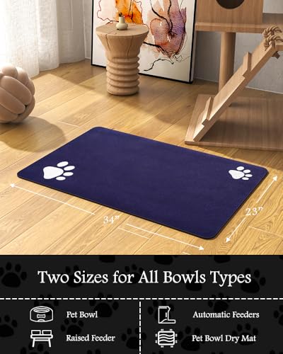 Image of Pet Feeding Mat - Absorbent Food and Water Bowl Mat - No Stains Quick Dry Dog Mat - Accessories for Messy Drinkers