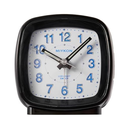 Miykon Small Square Analog Alarm Clock – Silent Non Ticking, Battery Operated with LED Light &