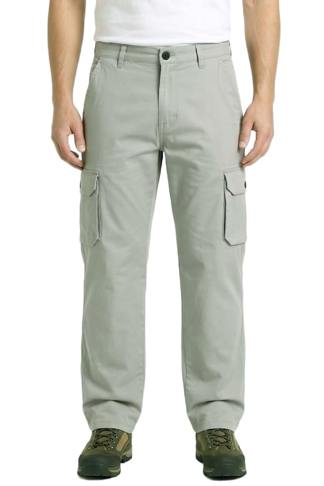 Men Cargo Pants Grey Size 36 Mid-Rise Cotton Straight Fit with Multi-Pocket Design-image-41