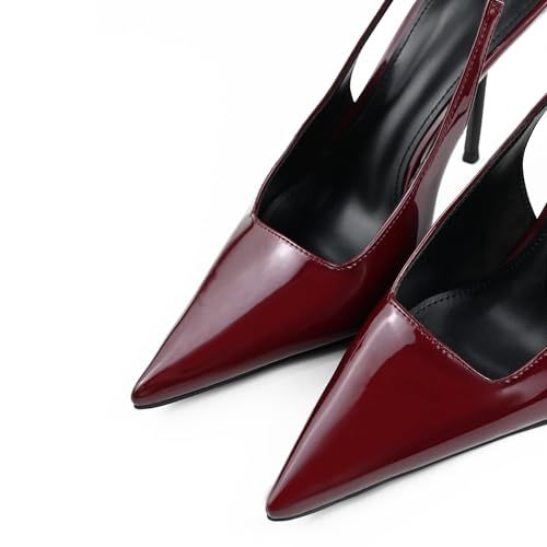 Image of Slingback Heels for Women Pointed Toe Stiletto High Heels Stretch Slip on Backless Patent Leather Fashion Comfortable Dress Pumps Shoes