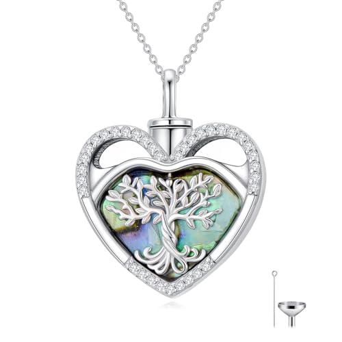 SHINYKEND 925スターリングシルバーハート骨壺ネックレス 遺灰用 生命の樹 火葬ジュエリー メモリアル記念品 漏斗フィラー付き 彼女のお母さん、おばあちゃん、姉妹への上品なメモリアルギフト 18+2インチ, スターリングシルバー, キュービックジ