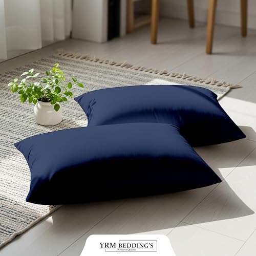 Image of YRM Bedding's - Egyptian Cotton 600TC Pillow Cover | Premium Pillowcases | Luxury Bedding-Export Collection | High Thread Count Durable & Breathable Covers - Navy Blue | [19''x30''] Inches