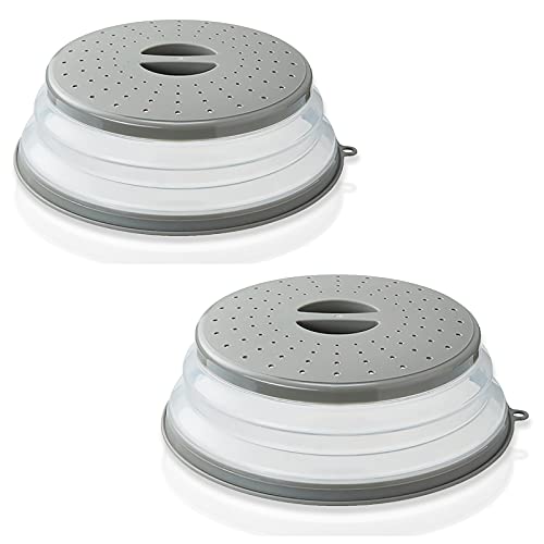 ASFINS Couvercle Micro Ondes Pliable, 2 pièces Assiette Micro Onde avec Couvercle Couvercle de Plaque Micro-Ondes, pour Fruits et légumes, sans BAP et Non Toxique, 26,5cm (Gris)