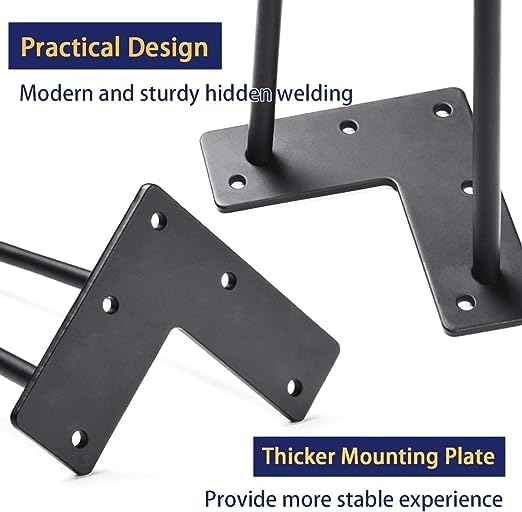 Image of Powder Coated Heavy Duty Hairpin Furniture Legs, Metal Home DIY Projects for Nightstand, Coffee Table, Desk, etc with Rubber Floor Protectors Black (6 inch)