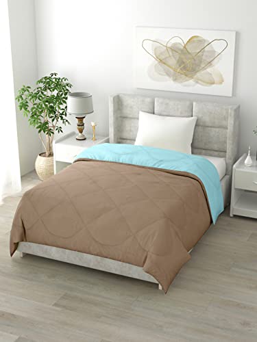 Image of Clasiko Reversible Single Bed Comforter; 60x90 Inches; 200GSM; Material - Cotton; Reversible; Color - Aqua Blue & Taupe; Pack of 1;