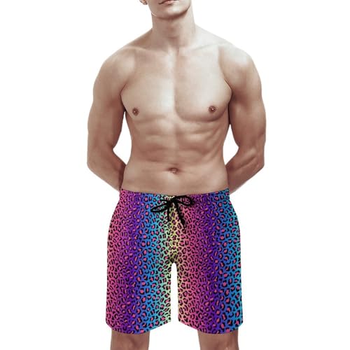 Bright Leopard Rainbow Print Mens Swim Trunks, Quick Dry Swim Shorts with Mesh Lining Swimwear Bathing Suits2