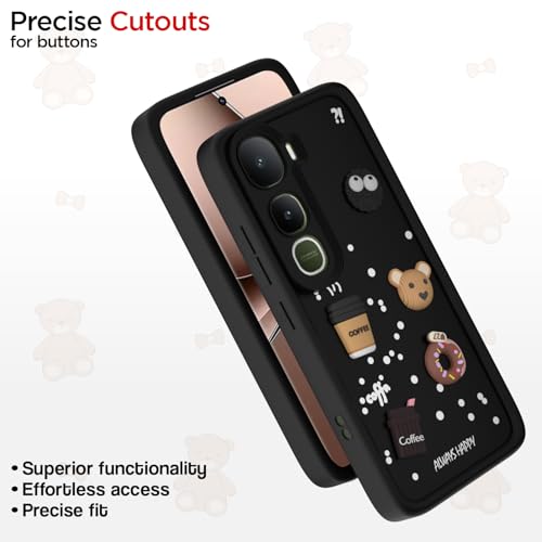 Image of Pikkme Back Cover for Vivo Y400 5G | 3D Bear Silicone Cute & Fun Coffee Cartoon | Full Body Protection Bumper Case (Black)