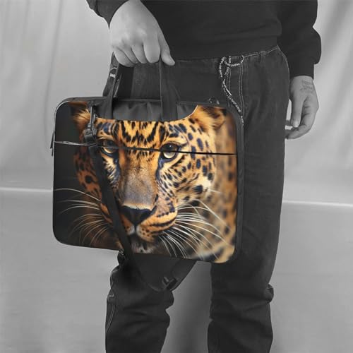 Bolso maletín para laptop KHiry negro con leopardo marrón miniatura 6