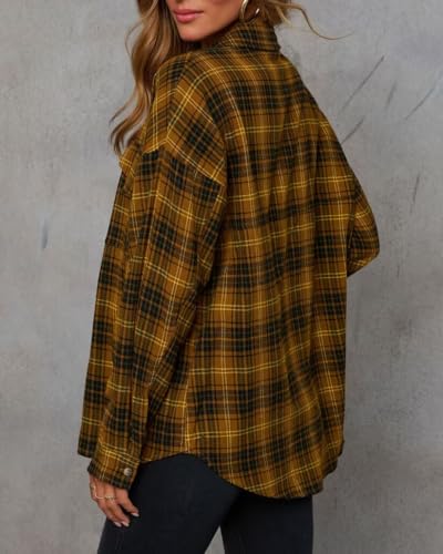 Image of Lacozy Womens Buffalo Plaid Flannel Shirt Long Sleeve Collar Button Down Blouses Tops