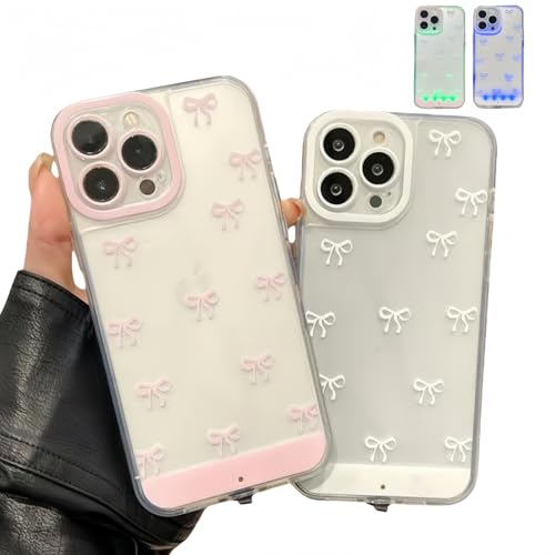 Vibrant Led Bowknot Phone Case for iPhone 13/14/15/16/17 Plus Pro Max, Built-in LED Colorful Glowing Cell Phone Cover for Women, Incoming Call Flash Light-Up Case (Pink,for iPhone16 Plus)
