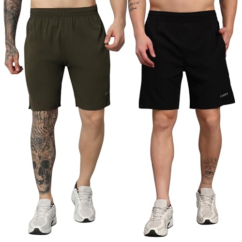 Image of ATICX Polyester Shorts for Men - Quick Dry Lightweight with Zipper Pockets - Gym, Running, Jogging, Training Half Pants for Basketball, Swimming, Badminton, Cycling, Football, Outdoor & Home Wear