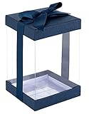 Hammont Clear Plastic Gift Boxes (6 Pack) Bakery Boxes with Base, Lid & Ribbon | For Cakes, Pastries, Cookies, Cupcakes & Party Favors (NavyBlue,8x4x 4”)