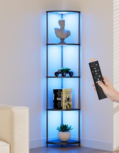 Corner Shelf with RGBCW LED Light, 64.5&rdquo; Tall Floor Lamp Narrow Bookshelf Organizer, Standing...
