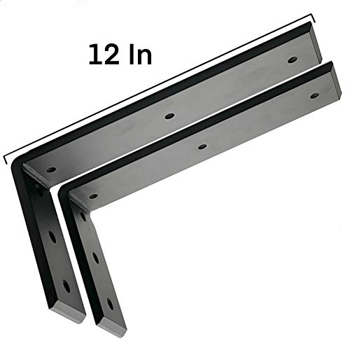 Image of Dmax Heavy Duty L Brackets for Shelves, Countertop Brackets, Wall Shelf Brackets, Metal Iron - Black, 12 inch x 6 inch x 2.5 inch, 2 Pack, Supports 300 lbs per Set, Wall Mounted, for Granite, Wood, Concrete