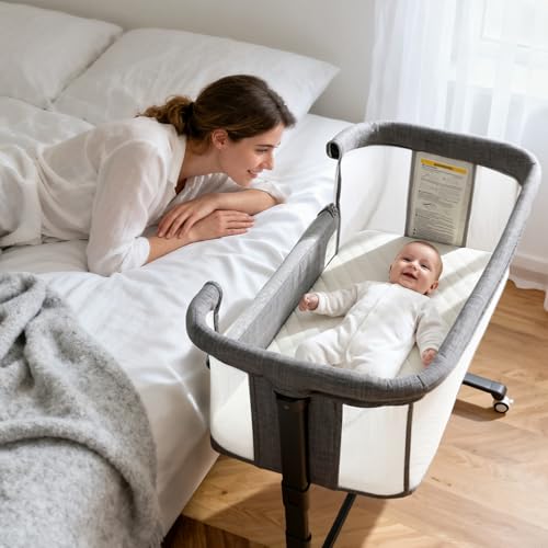 Kinder King Baby Bassinet with Mesh Wheels and Adjustable Height