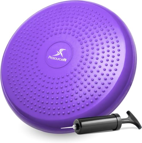 Image of ProsourceFit Core Balance Disc Trainer, 14 inch Diameter with Pump for Fitness, Balance Training, or Seating; Wobble Board for Core Stability; Flexible Floor Cushions for Kids, Purple (Pack of 8)