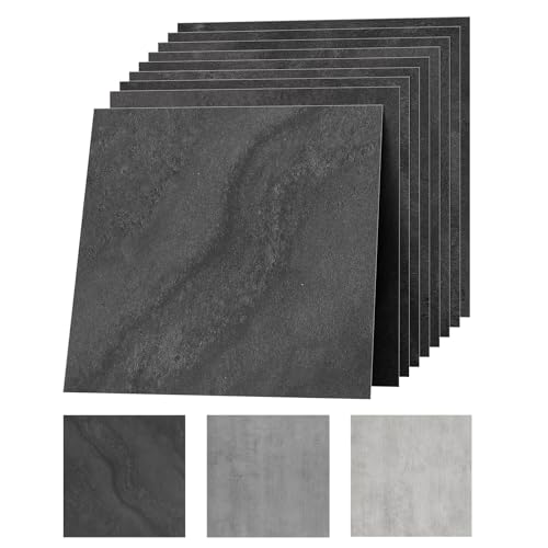 Suelo de PVC autoadhesivo de 30 x 30 cm, aspecto de piedra, efecto de vinilo, laminado de vinilo, impermeable y duradero, para salón, cocina, baño, balcón, color negro, mate, 50 azulejos, 4,5 m²