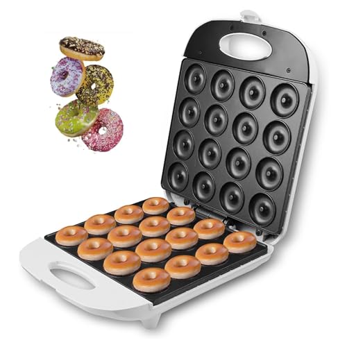 HUTOOLEE Mini Donut Maker, 1400W Electric Donut Maker, Double Sided Heating, Makes 16 Donuts At a Time/Non-Stick Coating/Quick and Efficient, for Home Bakery Dessert