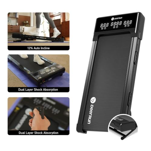 Image of DeerRun Walking Pad Treadmill with Incline, 12% Auto Incline Under Desk Treadmill, 3.0 HP, 300 lb Capacity, Portable Treadmill for Home Office, Remote & App Control