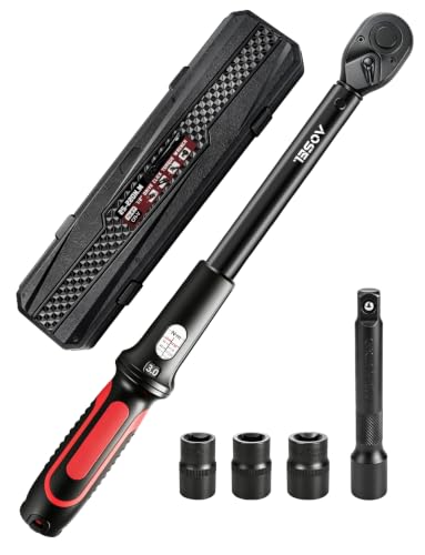 AOSEL トルクレンチ プリセット型 1/2インチ 25-220N・m 差込角12.7mm 透明レーザー目盛り窓 工具 タイヤ交換 両回転対応 | 高精度±3%、バイク 整備、車、自転車、タイヤ交換セット、オイル交換、自動車整備、修理レンチ、作業工具、ソケットセット、エクステンション延長バー、ケース付き、校正証明書・日本語取扱説明書付き
