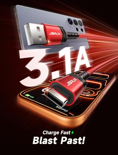 Image of JSAUX USB C Cable [4-Pack 3.3ft], USB A to USB C for iPhone, Samsung, Red