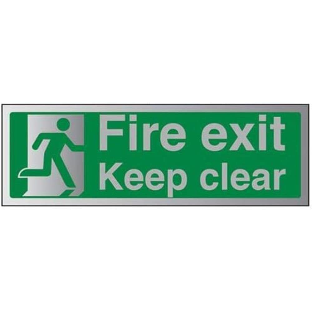 Vsafety Brushed Aluminum V Safety Fire Exit-Fire Exit Keep Clear Sign - 300Mm X 100Mm - 3Mm Brushed Alu Comp