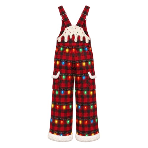 Mens Christmas Overalls Plaid Holiday Light Print Fuzzy Trim Jumpsuit - image 5