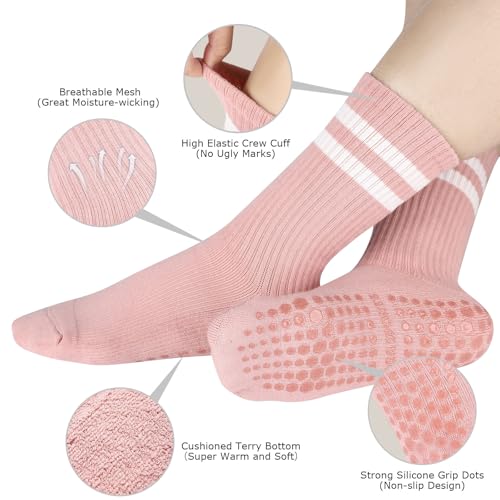 Pilates Socks with Grips for Women, Non Slip Yoga Socks, Anti Skid Socks for Yoga Pilates Gym Sports 4 Pairs2