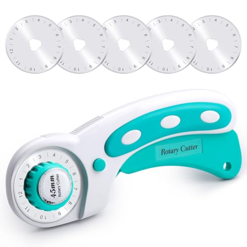 Namner Rollschneider 45mm mit 5 Ersatzklingen und Sicherheitsverschluss Stoffschneider für Stoff Leder Nähen Quilten & Basteln Ergonomischer Rollmesser Cutter (Grün)