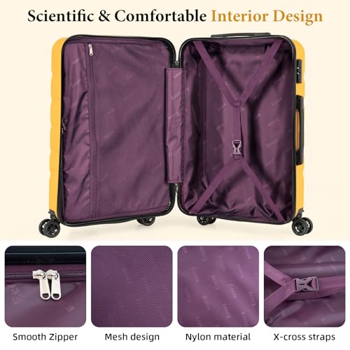 Image of 3 piece Carry on luggage 22x14x9 airline approved,Yellow | Lightweight ABS Hardside Luggage, TSA-Approved combination Lock, Suitcases with Spinner Removable Wheels (20 inch /DB /TB)