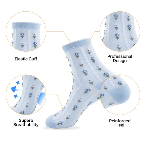 Image of Womens Cotton Crew & Ankle Socks, Cute Floral Ruffle Colorful Tube Size 6-9