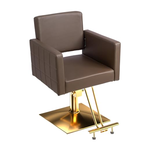 mefeir Brown and Gold Barber Chair Hair Salon Chair with Heavy Duty Hydraulic Pump, Square Base...