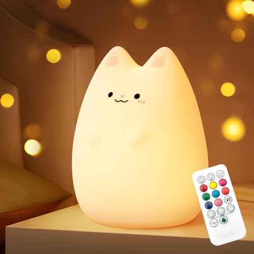 Nice Dream Cat Night Light for Kids, 9 Color Changing Baby Cute Night Light with Remote?Timer, Rechargeable Cat Kids Night Lamp for Boys Girls Nursery Bedroom, Kids Kawaii Gifts (5.9