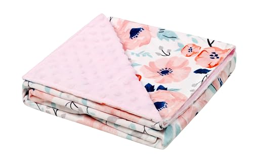 Image of Baby Plush Mink Blanket Double Layer with Dotted Backing for Baby Girl Holiday Thanksgiving (Pink Floral)