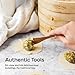 Cooking Gift Set Co. Bamboo Steamer Basket Soup Dumpling Kit - 2 Tier 8-Inch Dumpling Steamer for Cooking with Agar Agar, Roller, Spoon, Liners, Recipes & Step-by-Step Video (6-Piece Set)