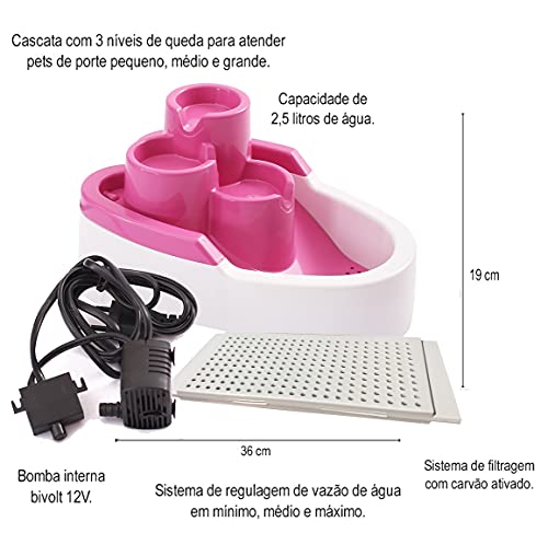 Dura Pet Fonte Para Gato DuraCats Bivolt 2,5 LTS - Rosa, Altura: 20cm / Largura: 25cm / Profundidade