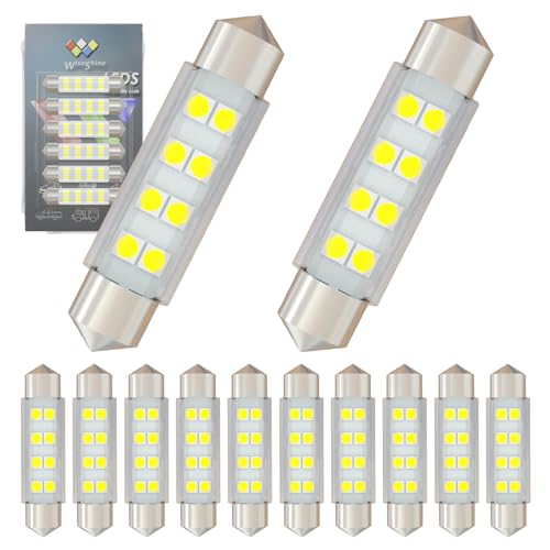 Wiseshine DC12V 41mm 42mm 578 Festoon LED Bulb Extremely Super Bright 6000K White 211-2 LED Bulbs 212-2 LED Map Bulb for Automotive Interior Reading Trunk Lights (Pack 12)