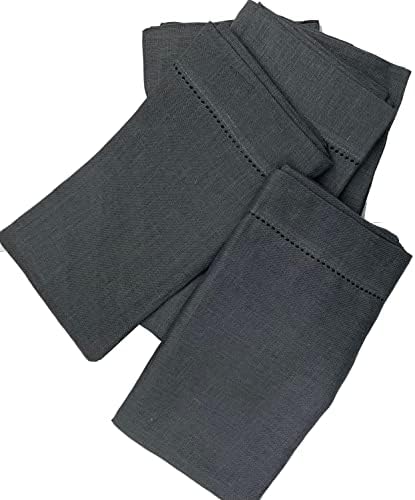 Sweet Needle Pure Linen Cloth Napkins with Hemstitch Charcoal colour -50x50 CM,100% European Flax Napkin Set of 6,Washable and durable. Ideal for Kitchen decor, Christmas, Weddings, Restaurant