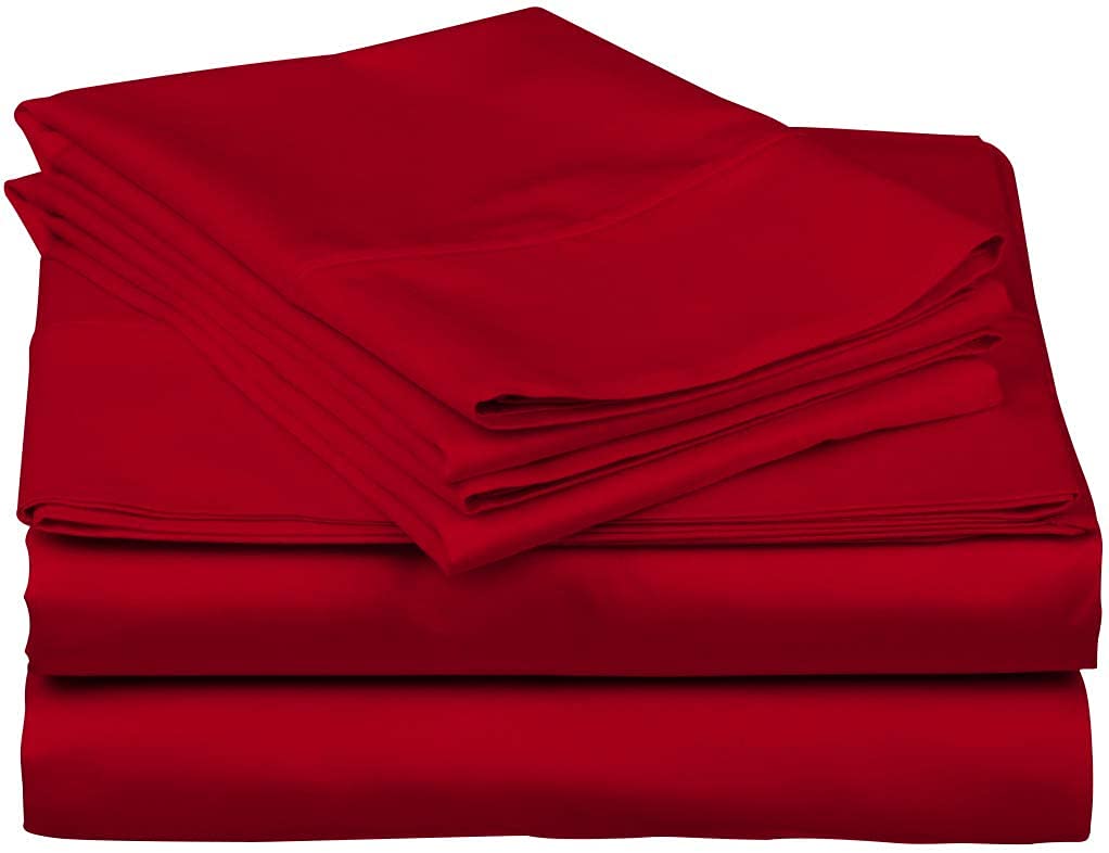 LUXURIOUS BEDDING 800-Thread-Count Egyptian Cotton 6 PC Bed Sheet Set Upto 15" Deep Pocket (1 Fitted + 1 Flat + 4 Pillow Cases) Flat Sheet Emperor (111x126in.),Red