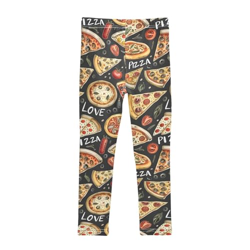 Retro Pizza Food Black Girls Leggings Soft Stretch Workout Yoga Dance Pants for Kids Casual Tights2