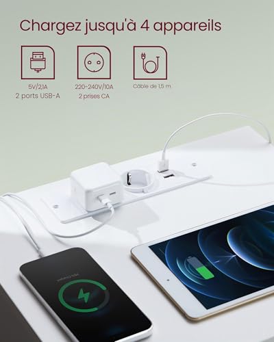 Lot de 2 tables de chevet multiprise USB, VASAGLE