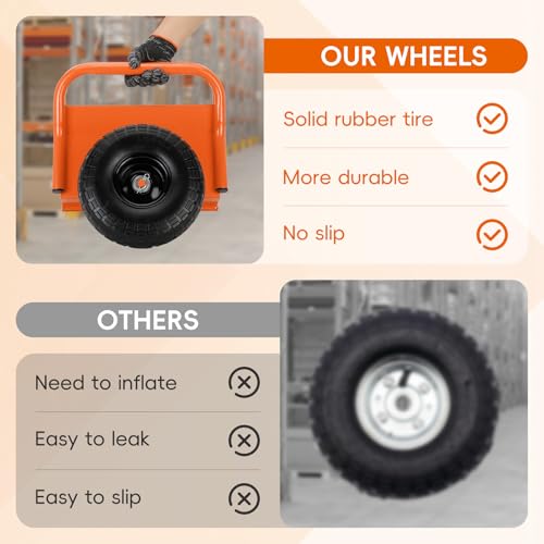 Heavy Duty Panel Dolly Slab Dolly 10 Inch Solid Rubber Tires | Supports Up to 1000 Pounds All Terrain Movement Ideal for Heavy Drywall Sheets and Door Material Transport (Orange)